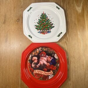 Vintage MCM Christmas Tree Cookie Appetizer Serving Tray Platter 9.25" Octagon 2